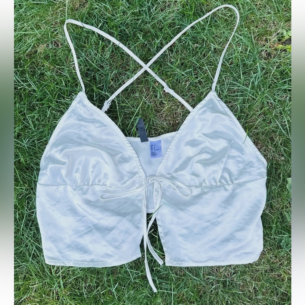 White Satin Self Tie Cropped Tank Top